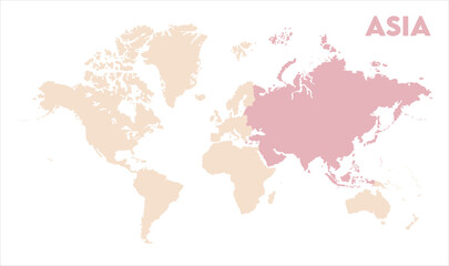 Asia in world map-09, Map of Asia, highlighted on the world map, Asia on the world map, Satellite view, Asia location on the globe.