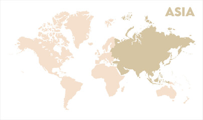 Asia in world map-12, Map of Asia, highlighted on the world map, Asia on the world map, Satellite view, Asia location on the globe.