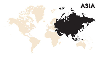 Asia outline in global map-02, Map of Asia, highlighted on the world map, Asia on the world map, Satellite view, Asia location on the globe.