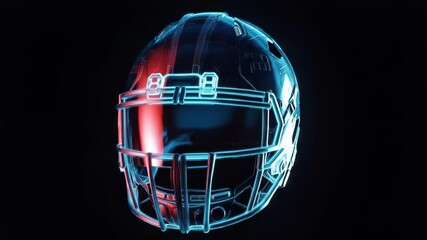 Futuristic Football Helmets with Neon Glows: A Dynamic Display of Sports Equipment - Powered by Adobe