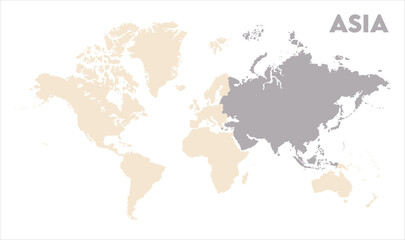 Asia outline in global map-05, Map of Asia, highlighted on the world map, Asia on the world map, Satellite view, Asia location on the globe.