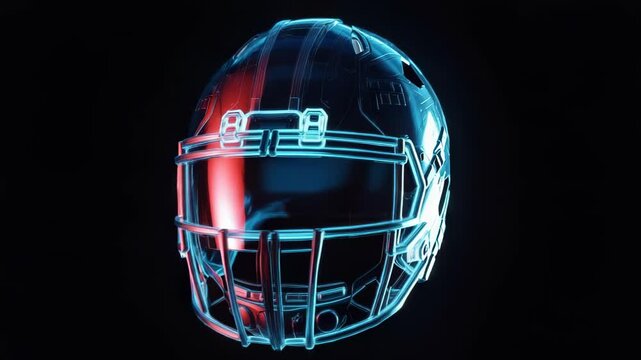 Futuristic Football Helmets with Neon Glows: A Dynamic Display of Sports Equipment - Powered by Adobe
