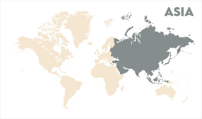 Asia outline in global map-11, Map of Asia, highlighted on the world map, Asia on the world map, Satellite view, Asia location on the globe.