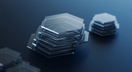 Futuristic Floating Hexagon Geometry on Dark Blue Background