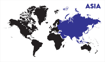 Asia political map in world-08, Map of Asia, highlighted on the world map, Asia on the world map, Satellite view, Asia location on the globe.
