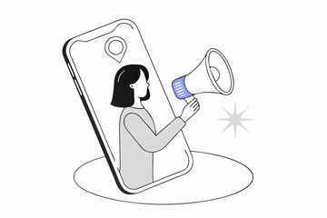 set of Social Media Marketing illustrations Collection of scenes with men and women taking part in business activities. Trendy vector style