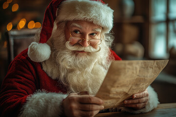 Santa Claus reading a letter.