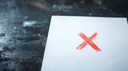 una hoja de papel blanca con una x cruz roja concepto de recordatorio o planificación con espacio de copia 