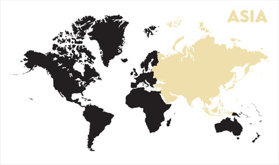 Asia political map in world-13, Map of Asia, highlighted on the world map, Asia on the world map, Satellite view, Asia location on the globe.