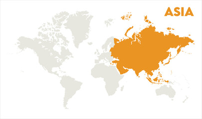Economic map of Asia in world-01, Map of Asia, highlighted on the world map, Asia on the world map, Satellite view, Asia location on the globe.