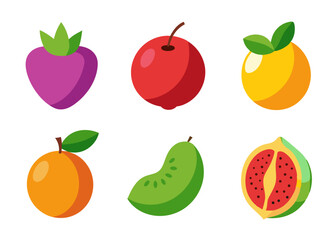 Flat design colorful fruit icons set