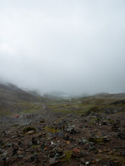 Rain Falls on the Path near the Colorful Mountains in Vinicunca, Cusco, Peru