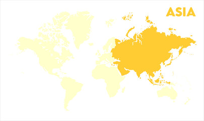 Minimalist Asia map-05, Map of Asia, highlighted on the world map, Asia on the world map, Satellite view, Asia location on the globe.