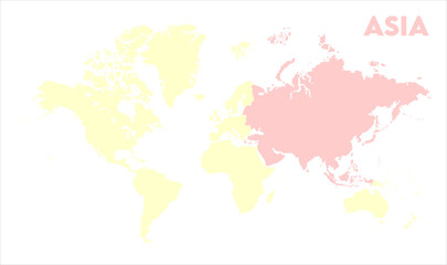 Minimalist Asia map-10, Map of Asia, highlighted on the world map, Asia on the world map, Satellite view, Asia location on the globe.