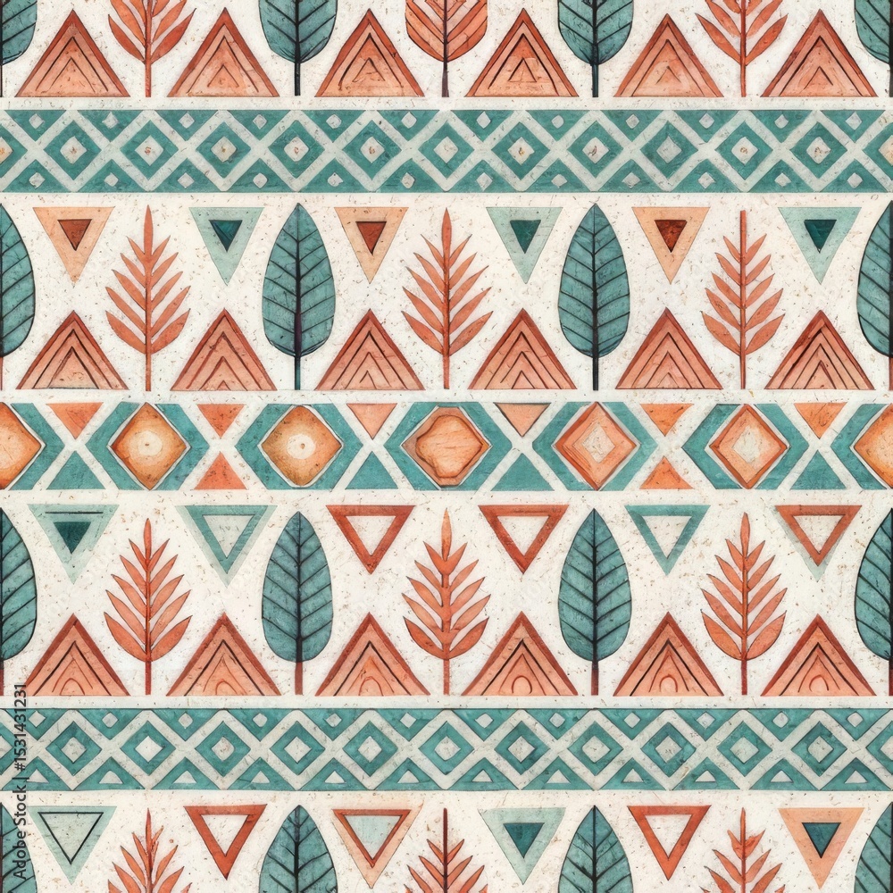 Poster seamless abstract african tribal pattern concept textured geometric pattern with trees and triangles