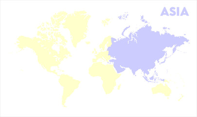Minimalist Asia map-15, Map of Asia, highlighted on the world map, Asia on the world map, Satellite view, Asia location on the globe.