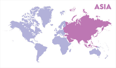 World map with Asia focus-04, Map of Asia, highlighted on the world map, Asia on the world map, Satellite view, Asia location on the globe.
