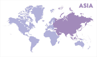 World map with Asia focus-09, Map of Asia, highlighted on the world map, Asia on the world map, Satellite view, Asia location on the globe.