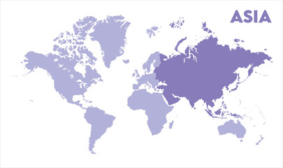World map with Asia focus-10, Map of Asia, highlighted on the world map, Asia on the world map, Satellite view, Asia location on the globe.