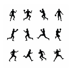 American football player silhouettes action set dynamic poses