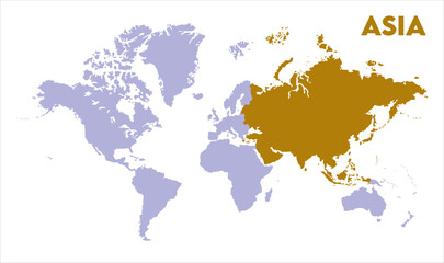 World map with Asia focus-15, Map of Asia, highlighted on the world map, Asia on the world map, Satellite view, Asia location on the globe.
