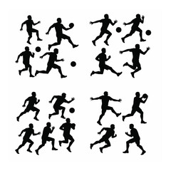 American football players silhouette action set