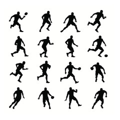 American football player silhouettes action poses set