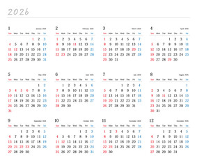 2026年の日本の年間カレンダー	