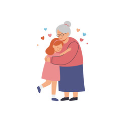 Grandmother hugging granddaughter with love and affection in illustration  