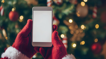 Santa holding cell phone with bla  00354
