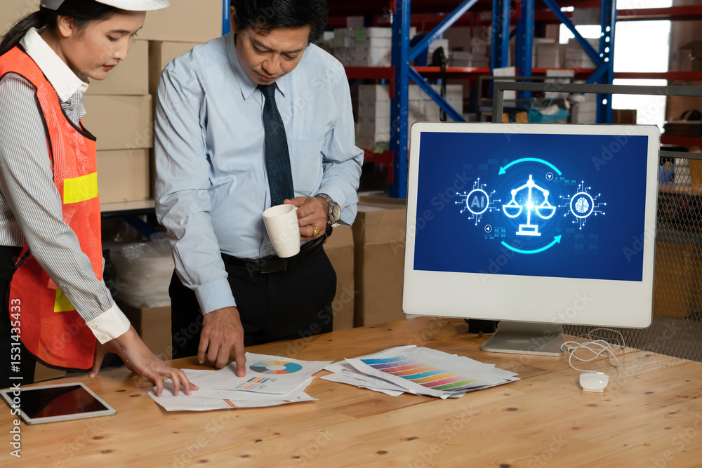 Poster ai ethics responsibility standard law and rules on computer screen provide report of ai ethic transp
