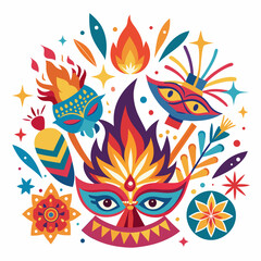 Bonfire Night Vector with Fireworks and Flames on White Background