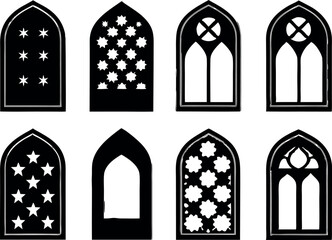 set of church windows vector silhouette