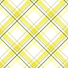 Seamless yellow tartan pattern with diagonal stripes on a white background