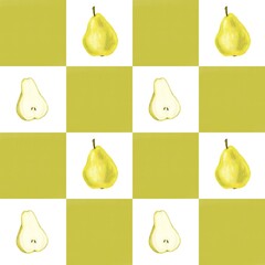 seamless checkerboard pattern with yellow pear