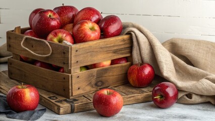 Rustic Wooden Crate of Red Apples, Still Life Photography, Autumn Harvest, Food Photography Apples, Harvest, Fall