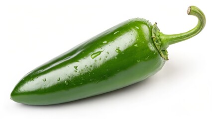 Single Jalapeno Pepper Dewy Green, High-Res Photo, Closeup, Isolated, Food Photography Jalapeno, Pepper
