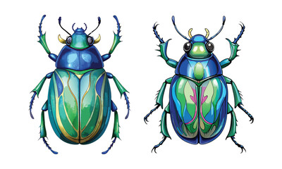 Colorful Jewel Beetles & Scarab Bug Illustrations - Iridescent Insect Art