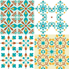 A seamless collection of colorful vintage floor tiles. Traditional Mediterranean ceramic designs. Vintage style. Perfect for wallpaper, floor tiles, kitchen backsplashes, or strong textile patterns.
