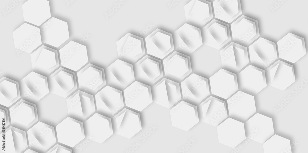 Poster geometric pattern of white hexagons with creating a modern and minimalist aesthetic design.