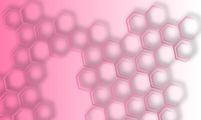 minimalistic background with pink color hexagon shapes scattered on a light surface.