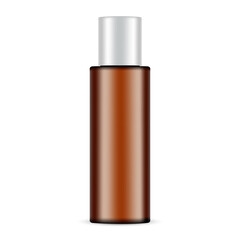 Amber Plastic Cosmetic Bottle Mockup With Screw Cap, Front View, Isolated On White Background. Vector Illustration