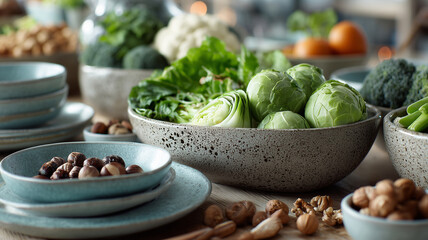 Fresh vegetables and nuts beautifully arranged for a healthy gathering
