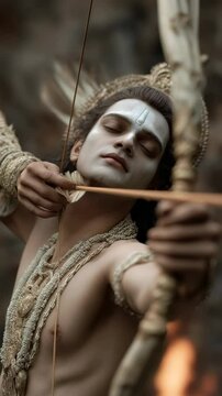 Rama as Vishnu avatar: revered embodiment, dharma upholder, ideal king, devoted spouse, warrior hero, Raghu dynasty lord, sacred protector, Ramachandra glory, Ayodhya guiding light.