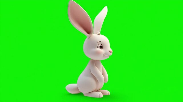 Cute animated cartoon clay rabbit on green screen background