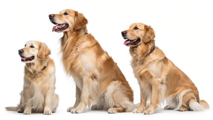 Three Golden Retrievers Sitting, Side Profile, Studio Shot, Dog Breed, Canine ,Golden Retriever Golden Retriever, Dog Photography