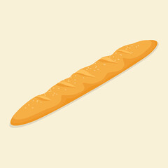 Delicious and crusty loaf of french baguette bread. Isometric flat vector illustration. Eps 10.
