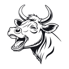 Cow Head Vector – Black Front View Silhouette Illustration