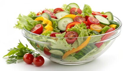 Vibrant Vegetable Salad in Glass Bowl Composition of Lettuce, Tomatoes, Cucumbers and Peppers, Healthy Food Photography, Food Photography, Salad Recipe Healthy eating, Vegan food