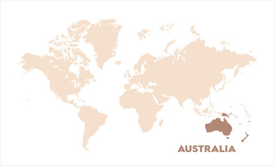 Australia highlighted on world map-05, Map of Australia, highlighted on the world map, Australia on the world map, Satellite view, Australia location on the globe.